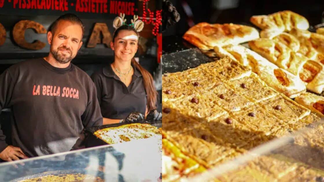 Pissaladières, socca… Au marché de Nice, ce stand conjugue magie de Noël et spécialités de chez nous bella socca