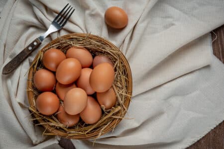 eggs cups burlap with dry grass