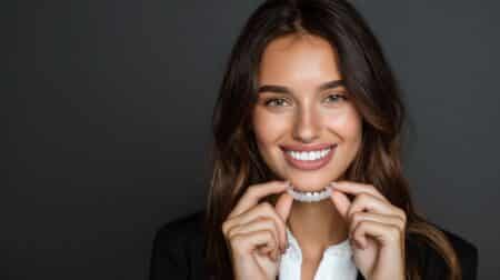 691b54c4be68b femme qui tient des aligneurs dentaires