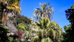 belle vue d'ensemble du jardin luxuriant de la Villa Maria Serena à Menton