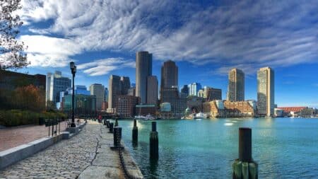 boston vue générale de la skyline et du littoral