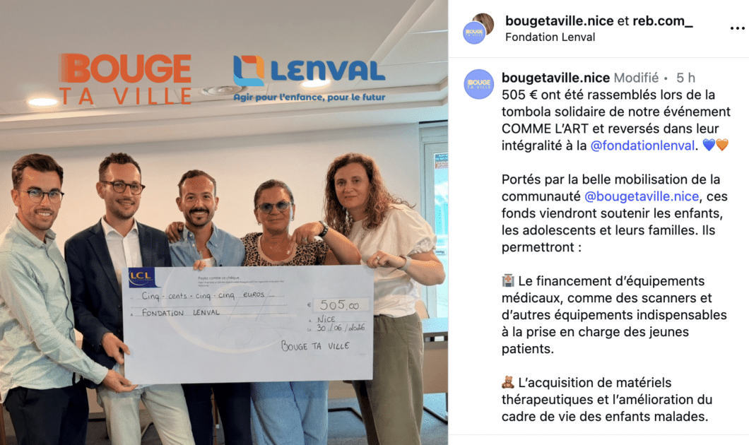Bouge Ta Ville a remis un chèque à la Fondation Lenval